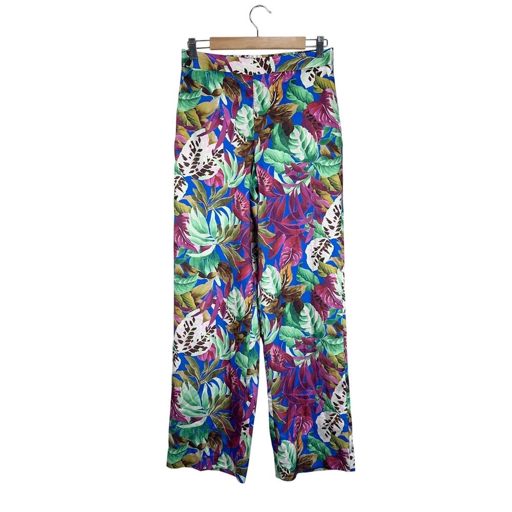 ZARA Satin Tropical Print Pull On Pants Small NWOT Vacation Resortwear